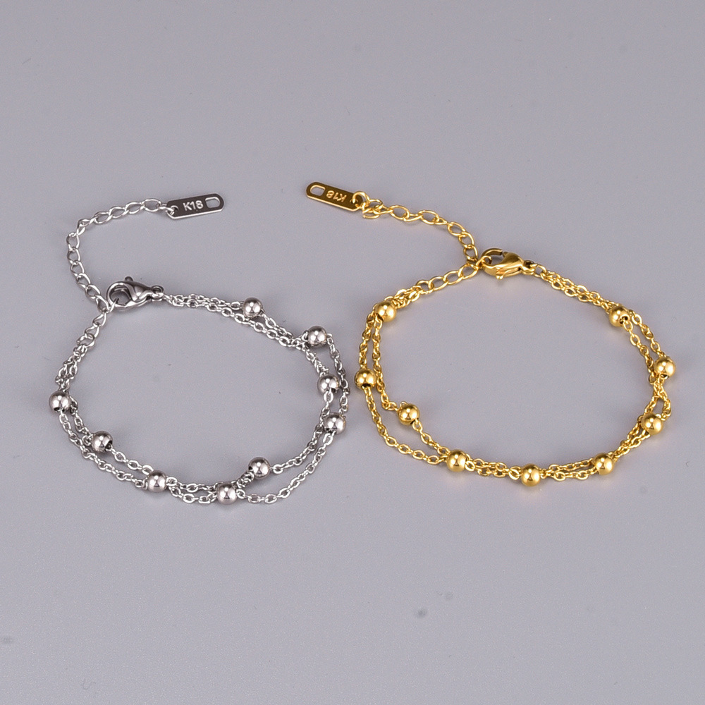 Korean double sphere small ball gold bead titanium steel bracelet wholesale