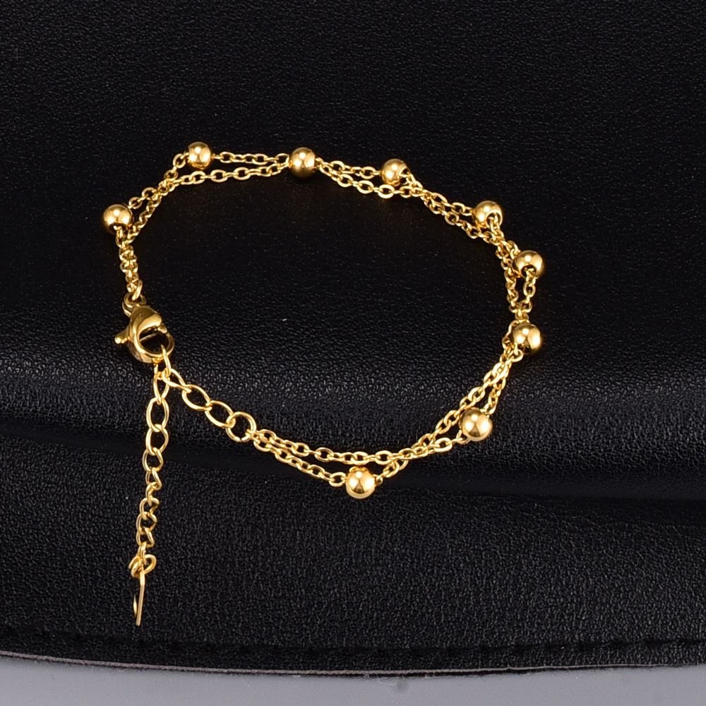 Korean double sphere small ball gold bead titanium steel bracelet wholesale
