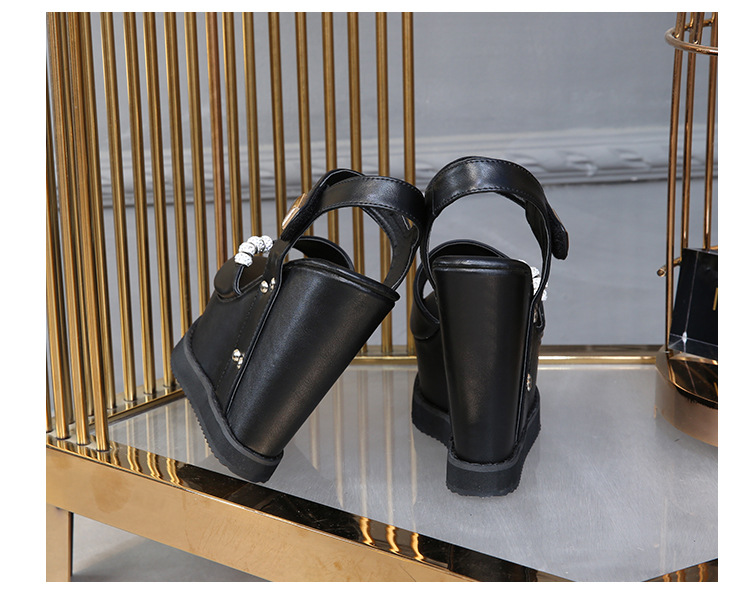 2020 spring The new Fish mouth waterproof Internal elevation Muffin Thick bottom Slope heel Sandals 15 a centimeter Hentian Gao