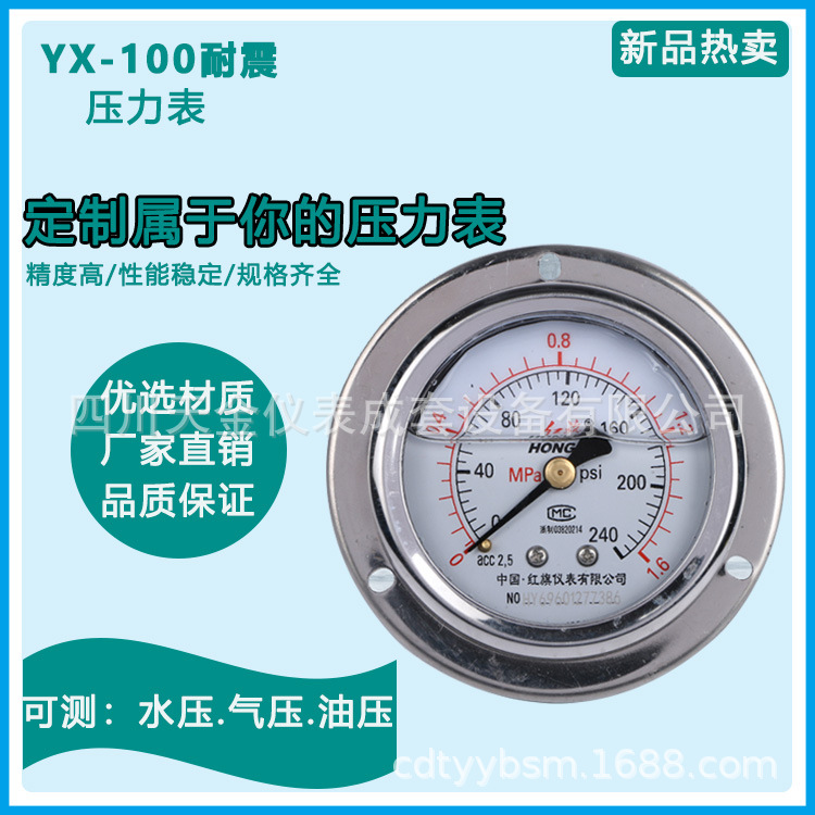 厂家批发红旗真空轴向带边电接点压力表YX-100不锈钢耐震仪表