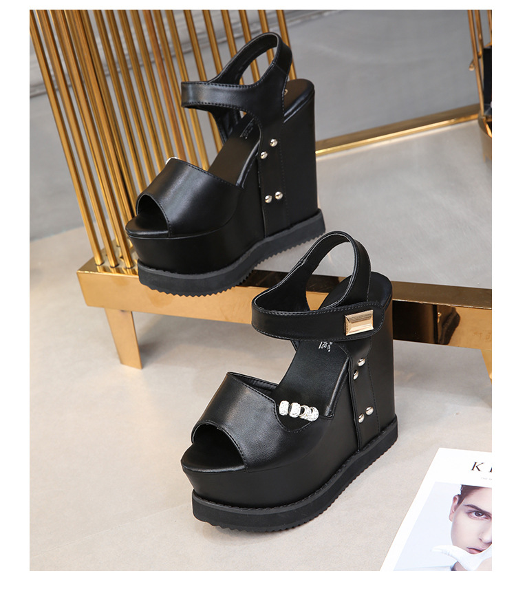 2020 spring The new Fish mouth waterproof Internal elevation Muffin Thick bottom Slope heel Sandals 15 a centimeter Hentian Gao