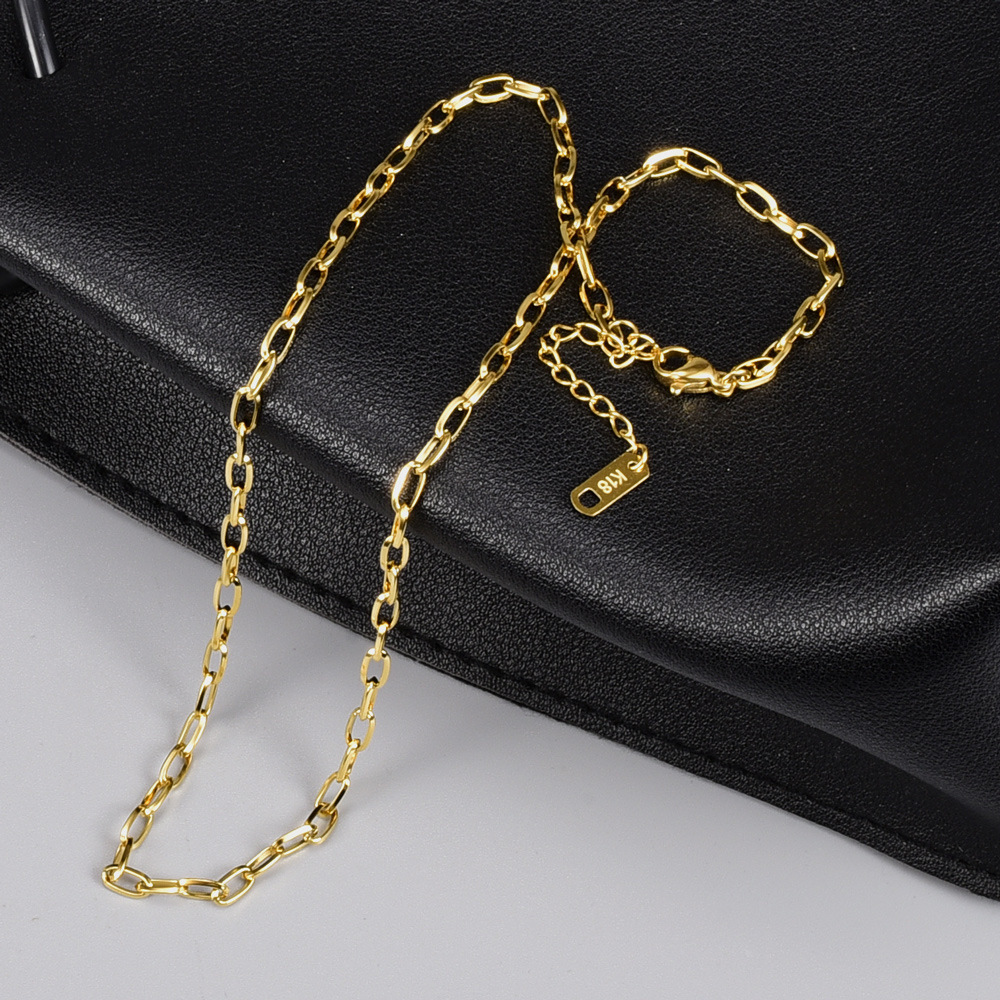 L148 Wholesale European and American Style Cold Fashion 18K Gold Chain Necklace Internet Celebrity Oval Bamboo Lock Necklacepicture2