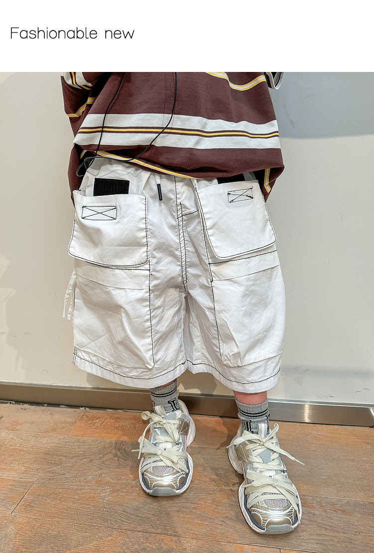 Boy leisure time shorts 2024 summer The new Korean version children Overalls Zhongda Tong Big pocket Versatile trousers tide