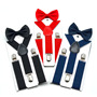Boys and Girls Universal Solid Color 3 Clip Y-shaped Strap Bow tie suit Children's Suspender Bow tie Baby Two-piece Set