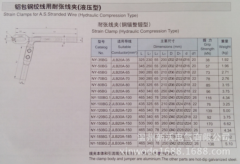 供应电力金具 铝包钢绞线用液压型耐张线夹ny