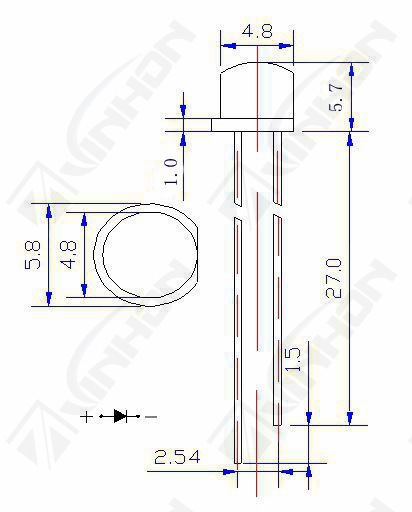 【正品供应】led发光二极管 48mm草帽白发黄长脚 12