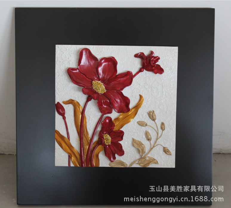 【厂家批发】树脂浮雕画现代客厅装饰画无框画工艺画四季发财