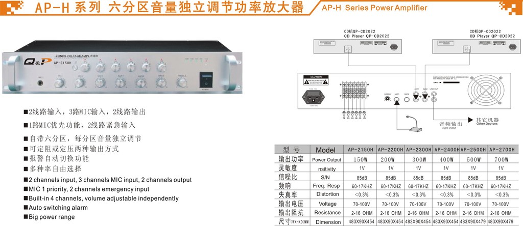 琴譜ap-h六分區音量獨立調節廣播功放機 一件起批 廠家直銷