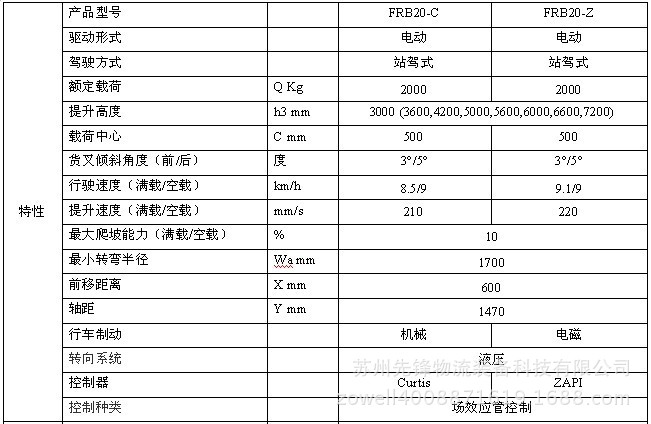 frb 2噸電動前移式叉車參數