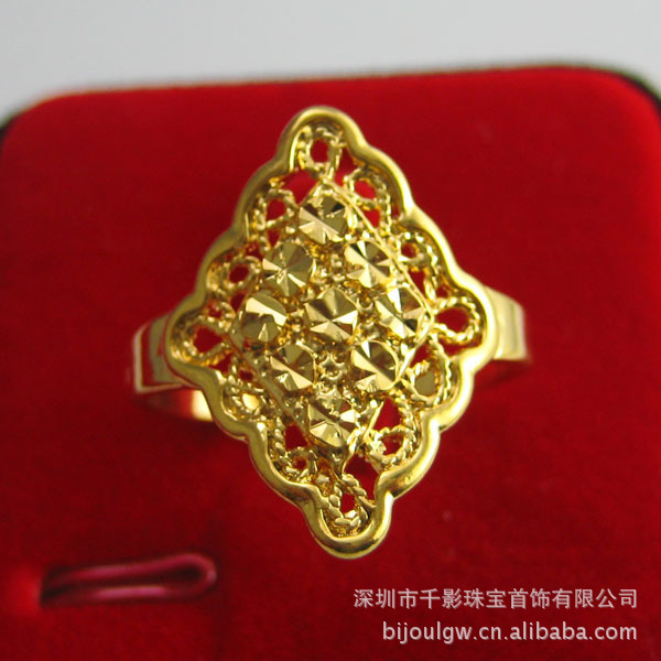 正品 批发黄金戒指999千足金子女款式戒指 镀金24k金菱形大版宽面