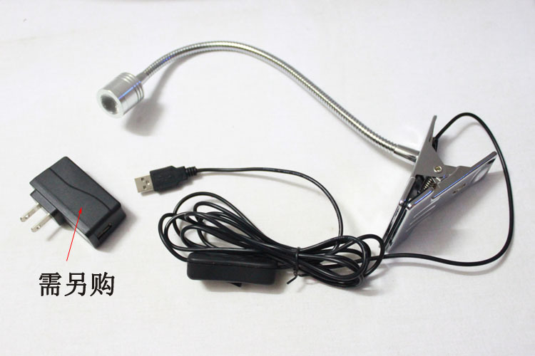 led夹子灯小台灯工作学习软管机床灯夹式金属射灯usb3W 60cm