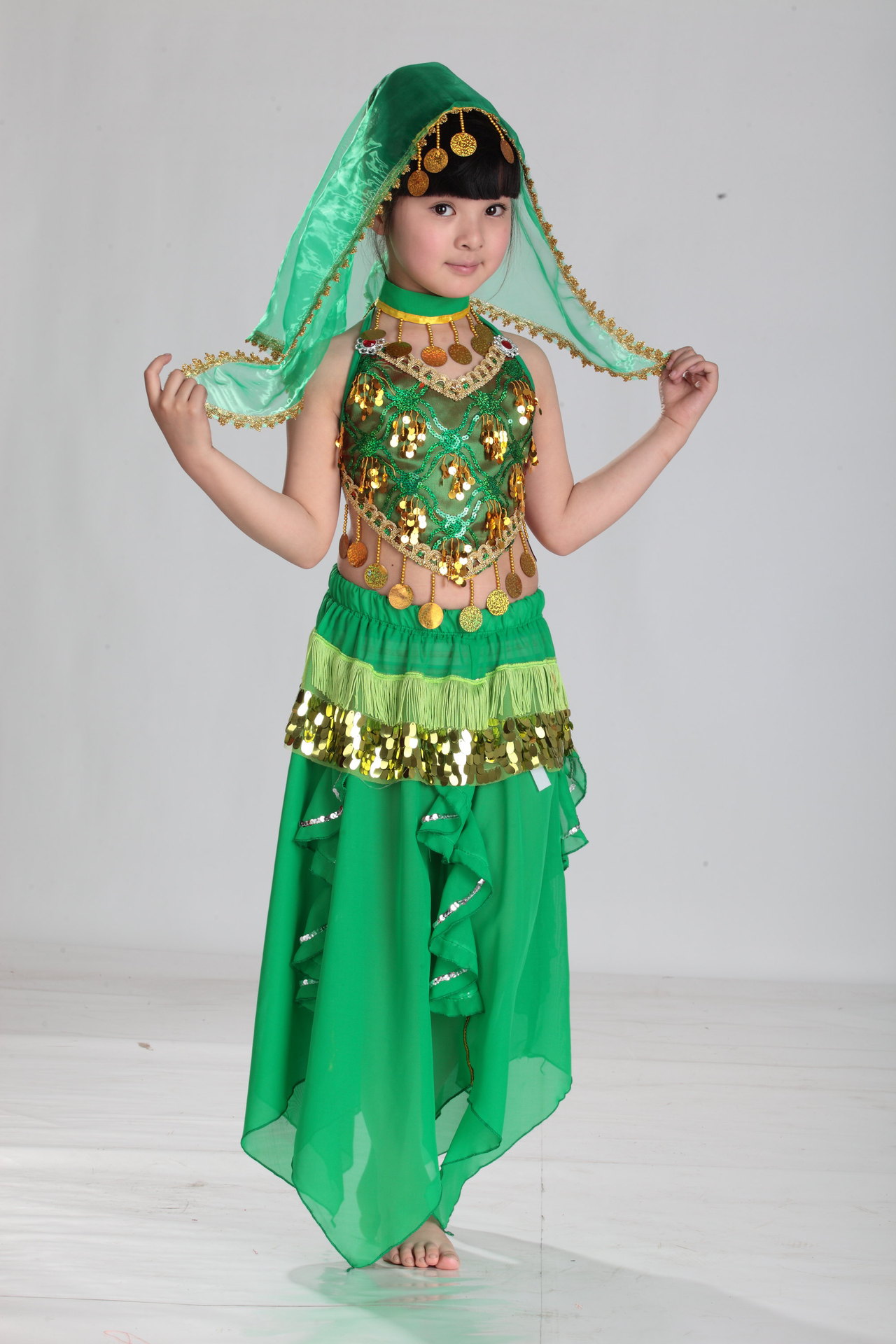 儿童印度舞服装演出服 少儿民族舞演出服 女童肚皮舞服新疆舞蹈服