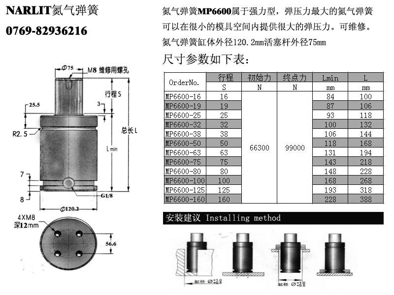 氮气弹簧mp6600|大型氮气弹簧|耐力特氮气弹簧|替代产品