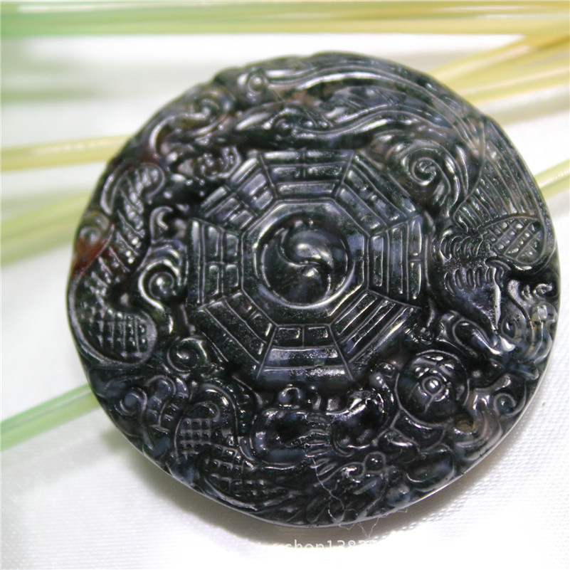 天然喷砂石 雕刻八卦镇图 辟邪转运 直径4.2cm ps004