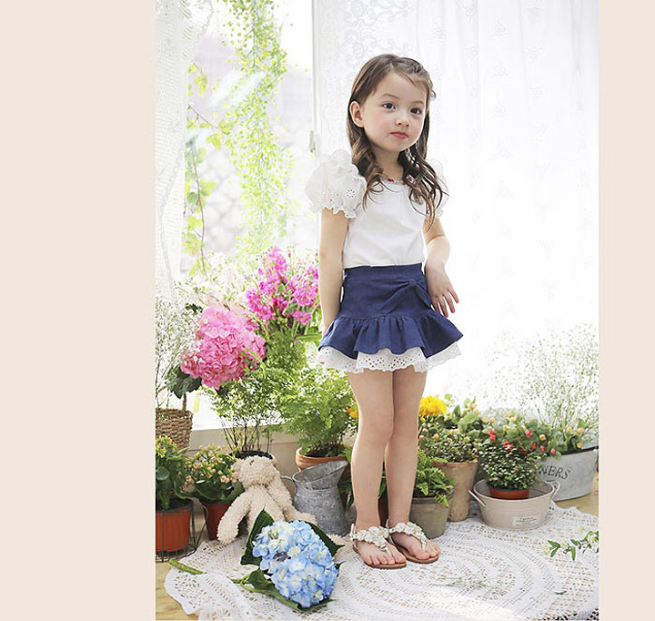 2019 Children Cute Dress, Girl Big Bow Skirt Denim Mini Skirt Lace ...