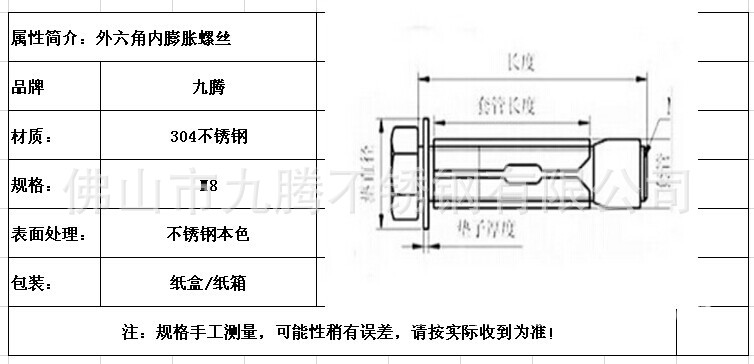 外六角內膨脹螺絲螺栓大量批發不鏽鋼六角頭膨脹拉爆 內膨脹螺絲