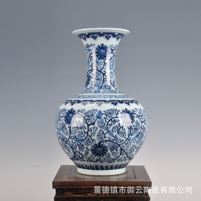 景德鎮青花陶瓷花瓶 家居工藝品擺件擺設 仿古青花富貴蓮陶瓷花瓶