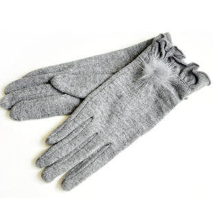 时尚 兔毛球花边羊绒手套 羊毛女士手套 时尚保暖开车手套