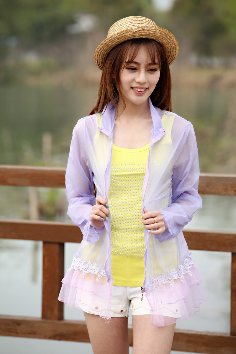 2014夏季女式糖果色长袖防晒衣服 透明超薄透气防紫外线防晒服图片