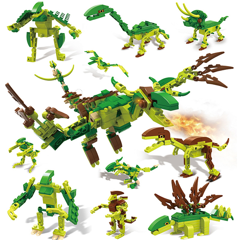cogo积高13008侏罗纪公园恐龙8合1套装小白龙拼装积木玩具批发