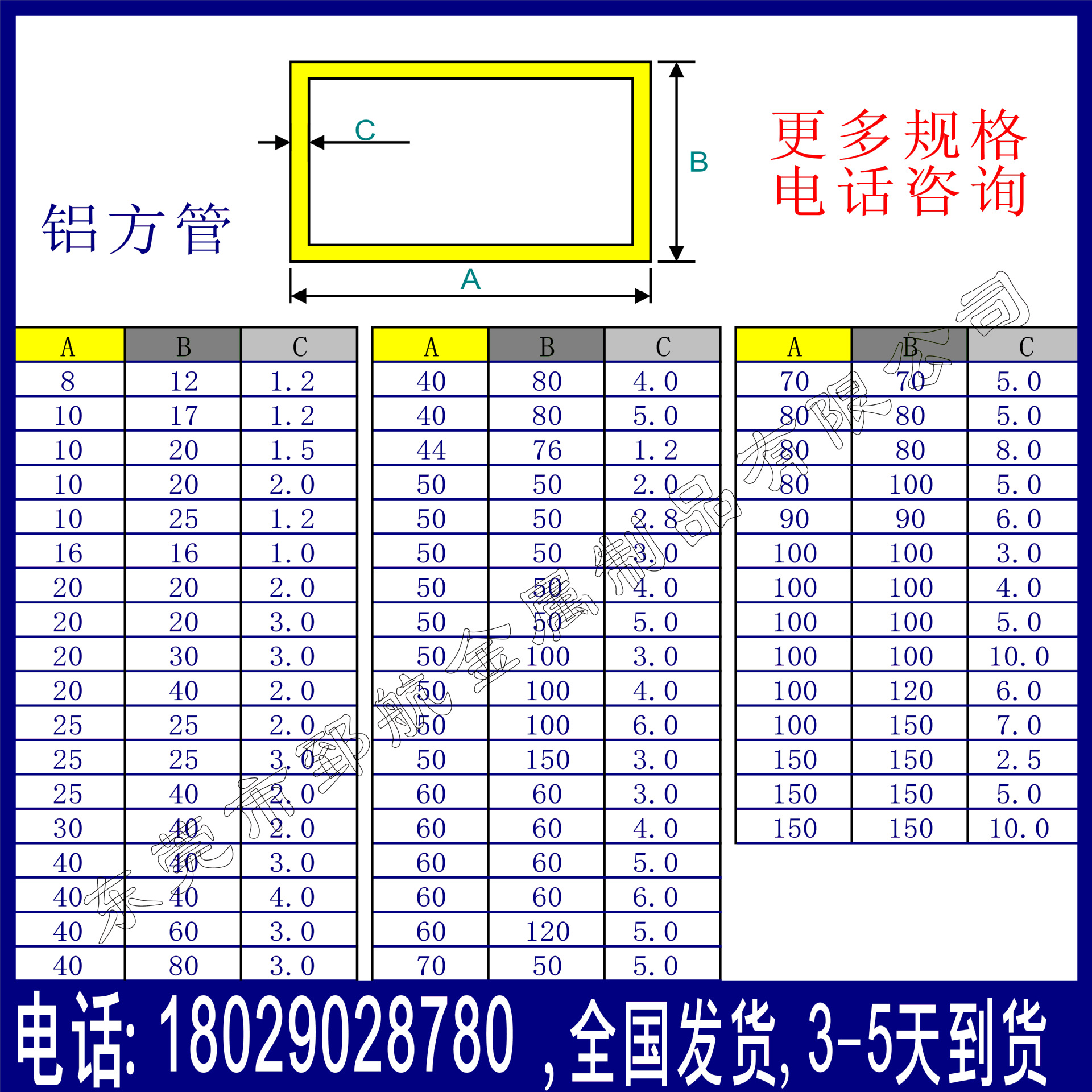 铝方管规格大全图图片