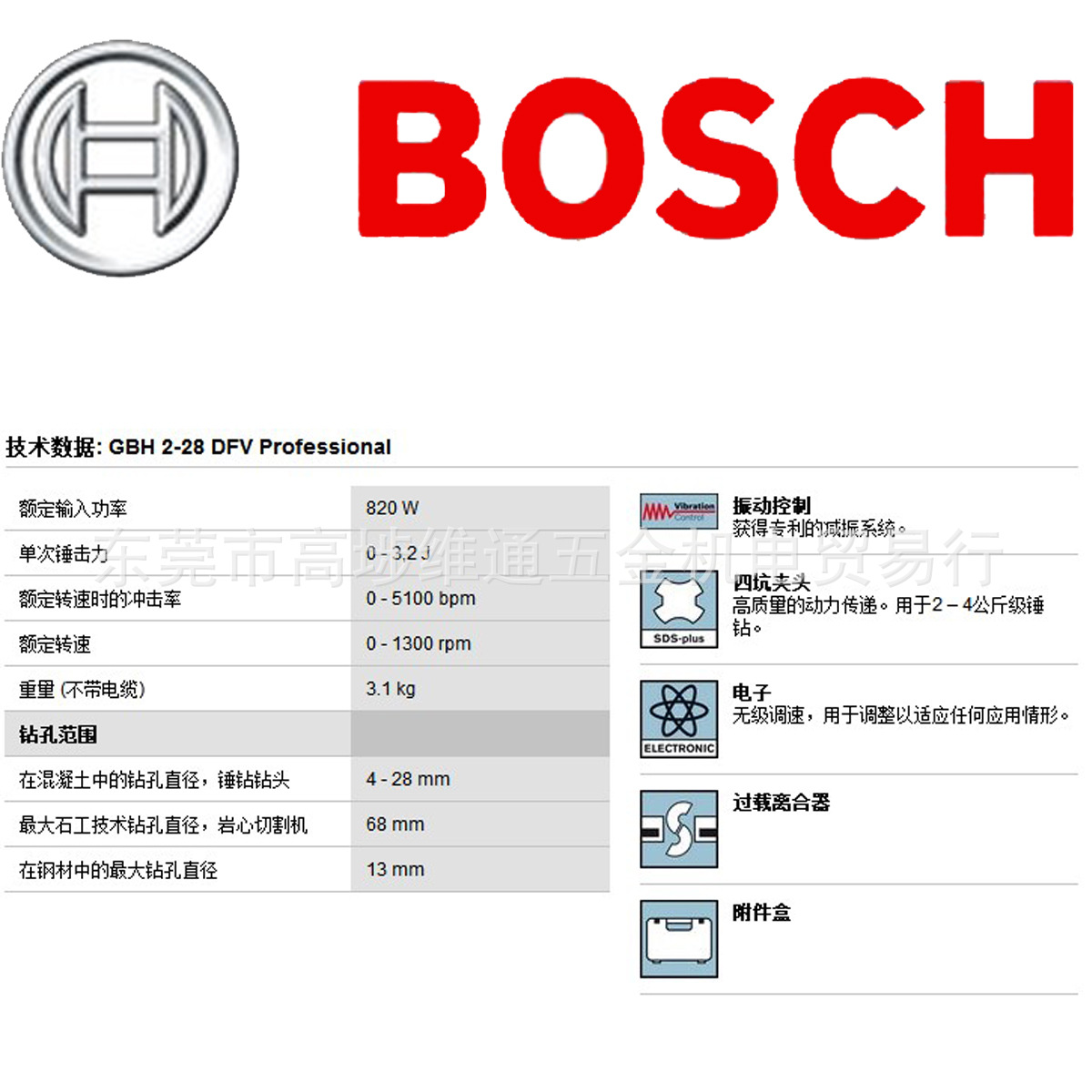 bosch 博世电锤 gbh2-28dfv 专业级多功能电镐 冲击钻