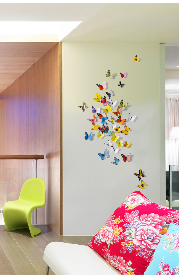 3d彩色仿真蝴蝶 客厅婚房装饰冰箱贴自粘贴画 立体墙贴