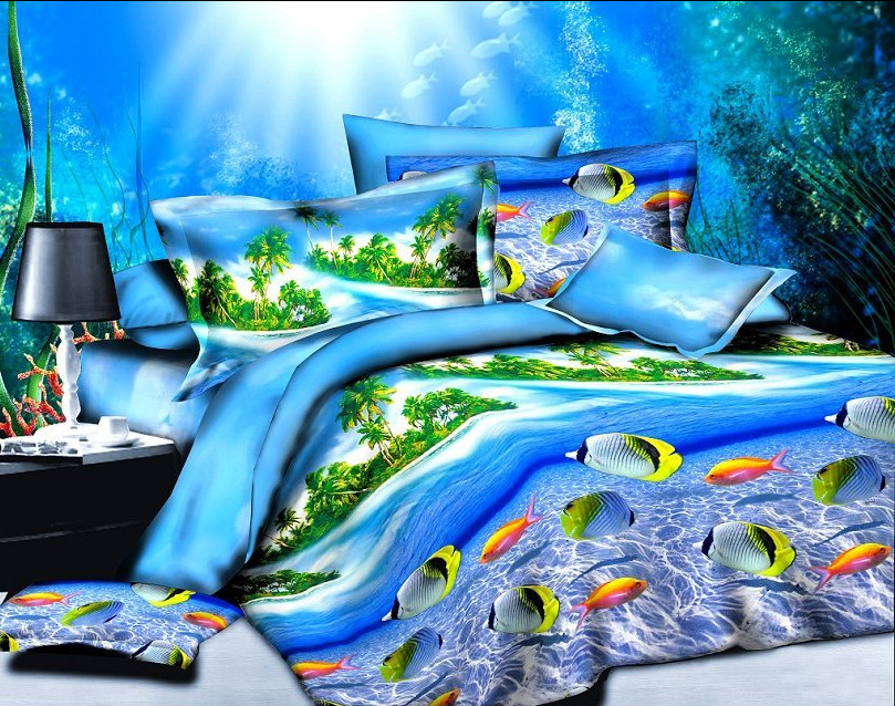3d 海洋可爱立体家居优品舒适高端印花环保棉欧美床单四件套