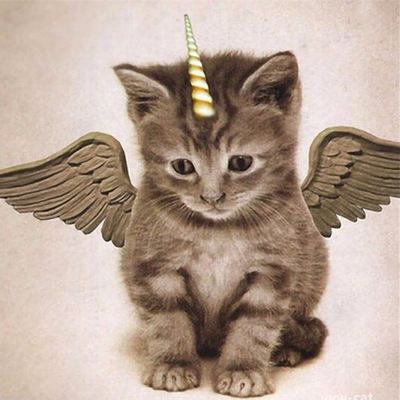 速卖通动物猫天使的翅膀贴魔方圆钻砖石画厂家直销