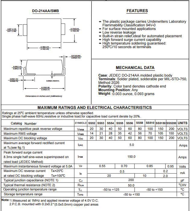 b型貼片肖特基二極管sr5100 ss510 smb體積5a 100v do-214aa