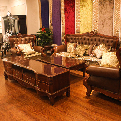 欧式沙发美式真皮沙发实木新古典沙发别墅客厅头层牛皮沙发组合