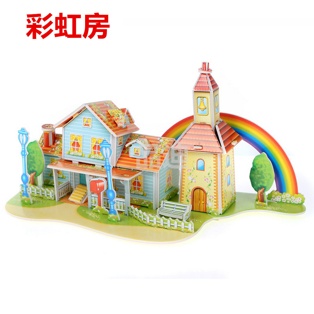 粉城堡3d立體拼圖玩具廠kt板紙質泡沫卡通3d puzzle地攤diy