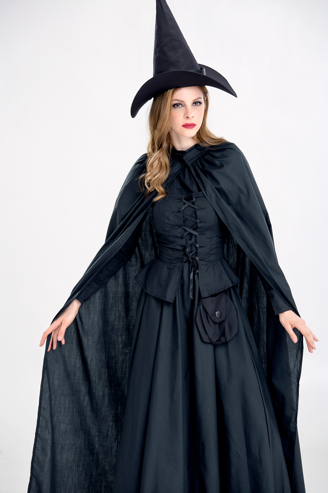 2017年万圣节新款霍格沃茨魔法学校教授巫师巫婆服装黑色女巫装