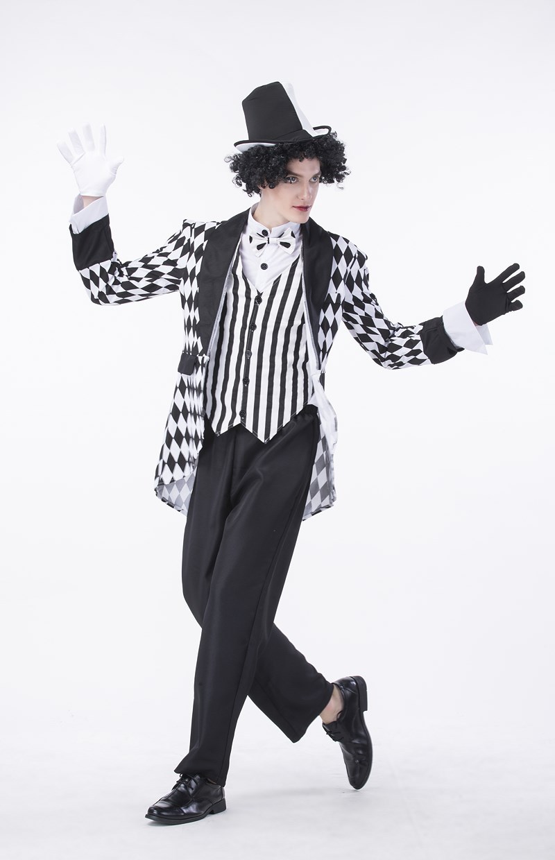 2017年新款万圣节男装角色扮演疯帽子服装马戏团小丑魔术师演出服