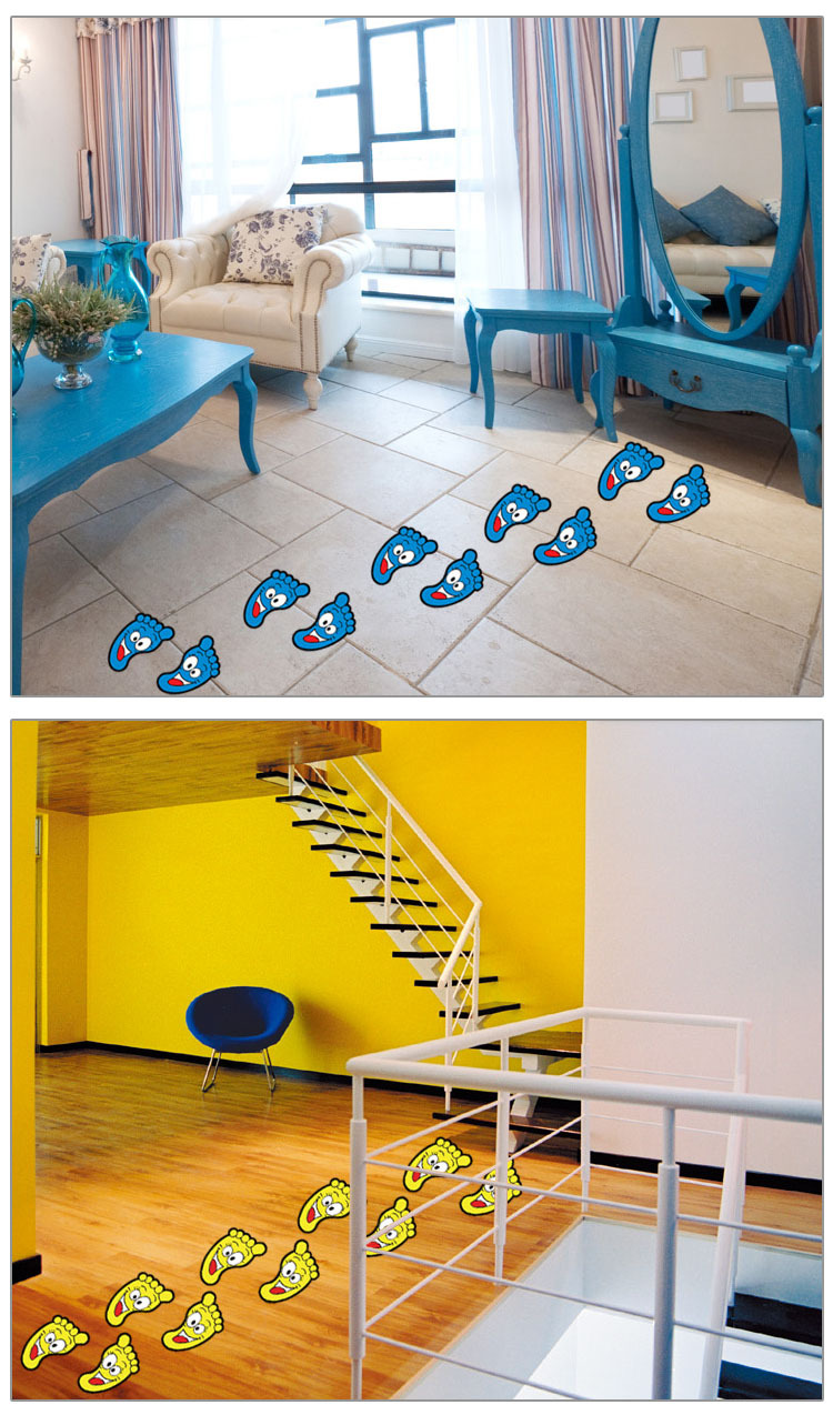 厂家直销防水小脚丫幼儿园地板楼梯台阶浴室地板卫生间个性贴纸