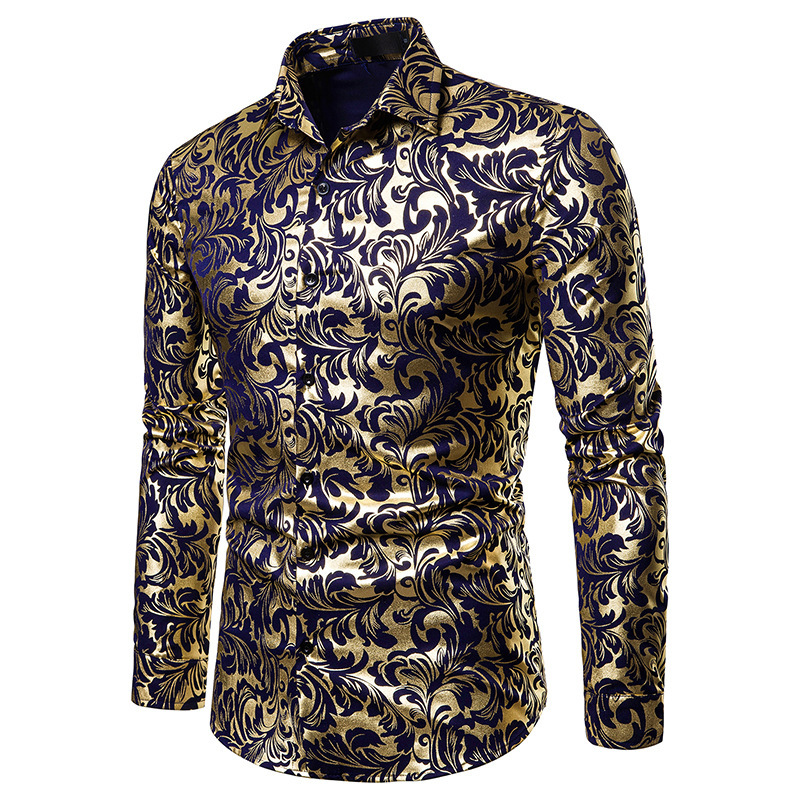 2020 Floral Print Shirt Men 2019 Brand New Gold Bronzing Long Sleeve ...