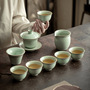 Ceramic Kung Fu Tea Set suit Tianqing Ru Kiln Opening Film Can Raised Ten-Piece Gift Box Household Light Luxury Chinese Cover Bowl