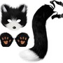 Faux Fur Fox Tail Cat Wolf Cosplay Costume suit Plush Mask Fluffy Claw Gloves Halloween