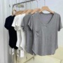 Modal Cotton Draped Collarbone T-shirt Women's Summer Loose Korean Style Mid-length Base Shirt Short-sleeved Casual V-neck Top